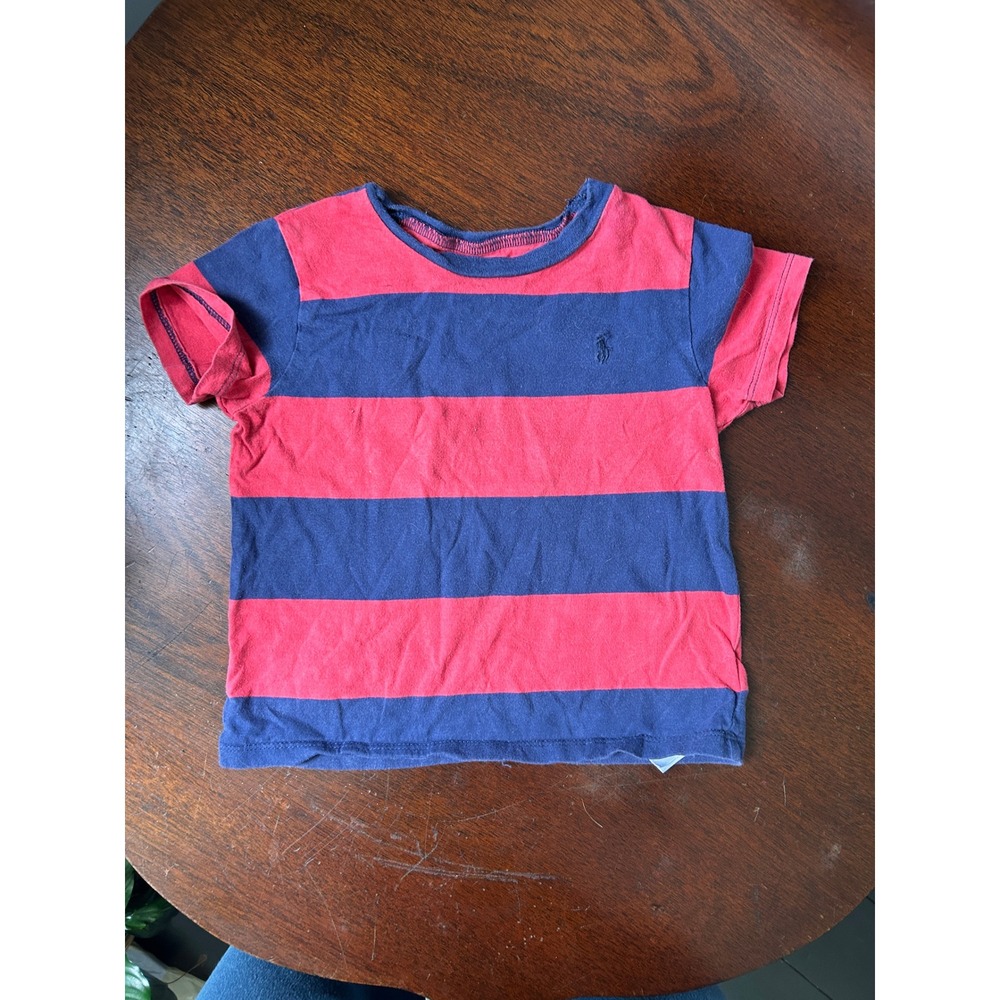 Ralph Lauren Kids Navy Blue Red Striped Short Sleeve Pony Logo T-Shirt 18M